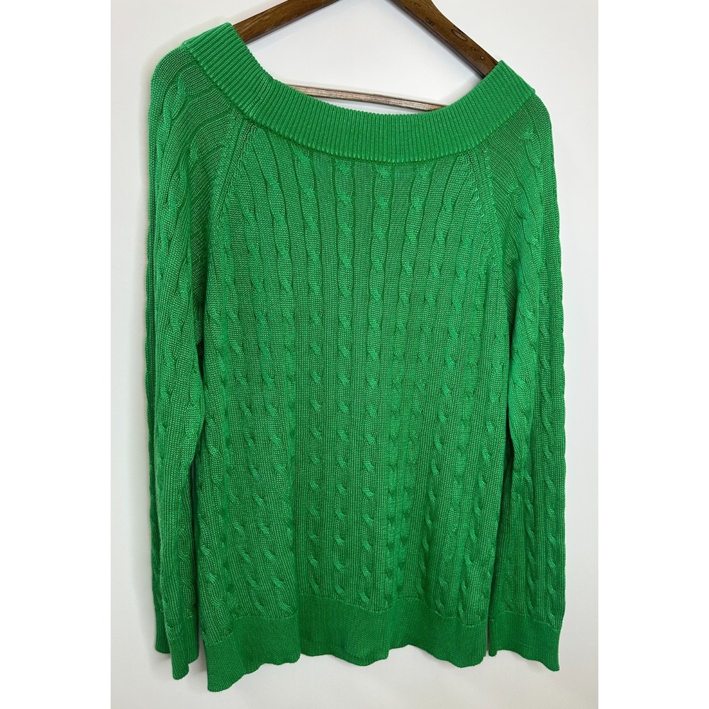 Lauren Ralph Lauren Cable Knit Wide Neck Cotton Blend Sweater XL Holiday Green - Picture 8 of 9